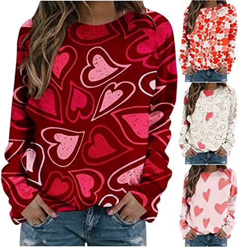 2023 Valentinovo Twishirts for Women Love Heart Graphic Twicric Twimshirt labave majice za pulover modne majice s dugim rukavima