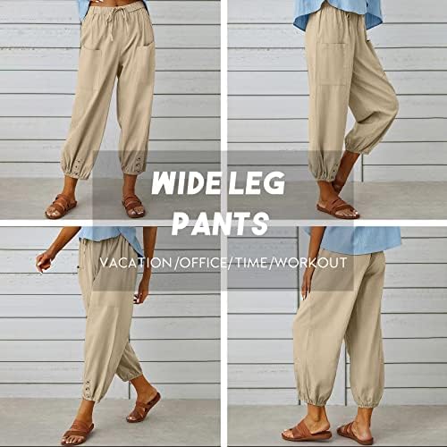 Ženske hlače s visokim strukom izvlačenje kapri hlače s džepovima široke noge obrezane hlače Khaki