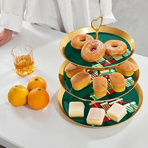 Plastični zaslon polica za tortu, 3 sloj buffet za posluživanje ladice za prikaz hrane za božićno drvce, zeleni pozadinski