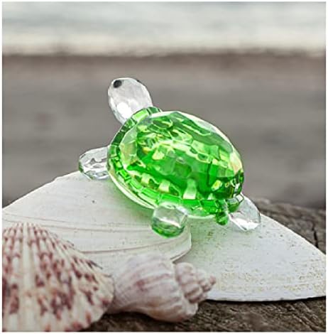 M2S Pokloni Figurica kornjača, sretni mali stakleni poklon morske kornjače, Feng Shui simbol, zeleni kristalni dekor, kartica