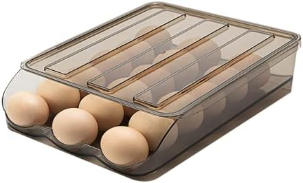 鸡蛋收纳盒带盖子适用于冰箱塑料可堆叠存储容器可重复使用的透明托盘盒支架自动滚动篮箱抽屉托架