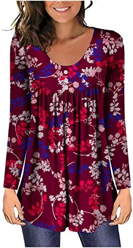Ženske cvjetne tunike vrhovi majice dugih rukava gumbi za pulovers V bluze s vratnim bluzama casual labave fit ljetne odjeće