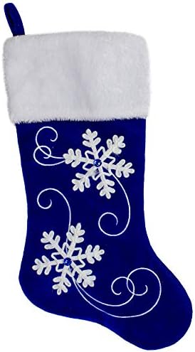 Northlight 20,5-inčna kraljevska plava baršunasta i bijela snježna pahuljica božićna čarapa