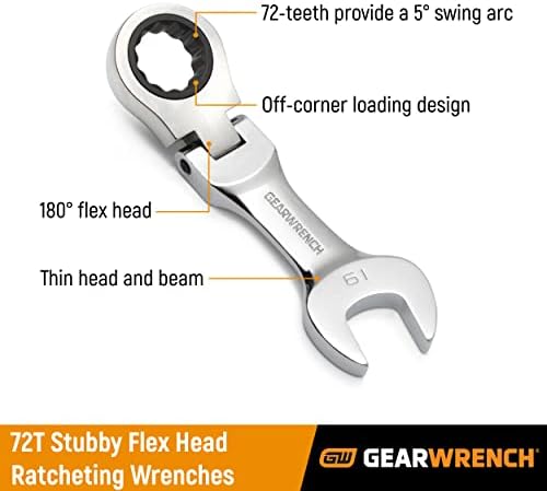 Gearwrench 12 Pt. Kombinirani ključ za raščlanjivanje glave Flex Flex, 17 mm - 9558