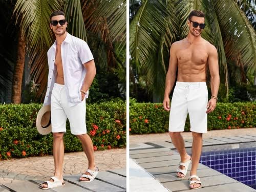 Gafeng muške pamučne lanene kratke hlače elastični struk crtanje povremene ljetne plaže joge kratka