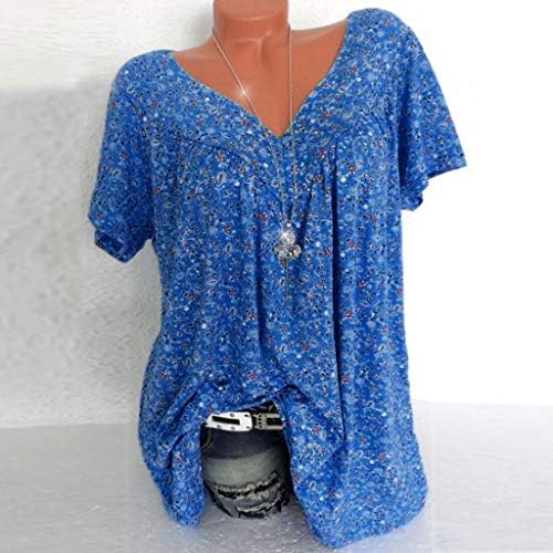 Ženski v vratni cvjetni tiskani vrhovi ljeto slatka majica majice kratke rukave majice labave tunike casual dresy