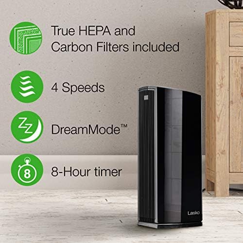 HEPA–pročišćivač zraka premium klase Lasko LP450 za kuće sa mirovanja i timer - Prava HEPA filtriranje uklanja 99,97% dima,