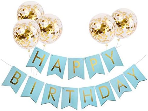 Tellpet Blue broj 7 Balloon + Sretan rođendan s 5 PCS zlatnih balona konfeta, sretan rođendan ukrasi