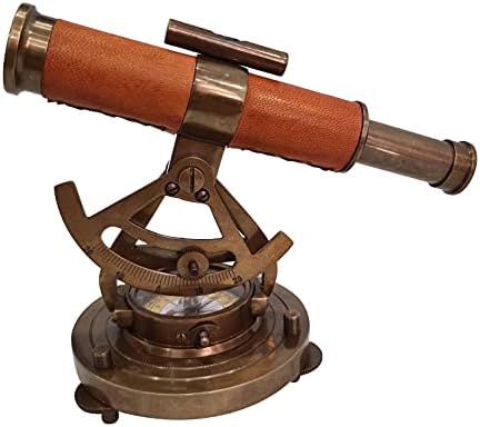 Nautički antikni završetak mesinga i kože teodolitskog navigacijskog istraživanja instrument marine alidade compass teleskop