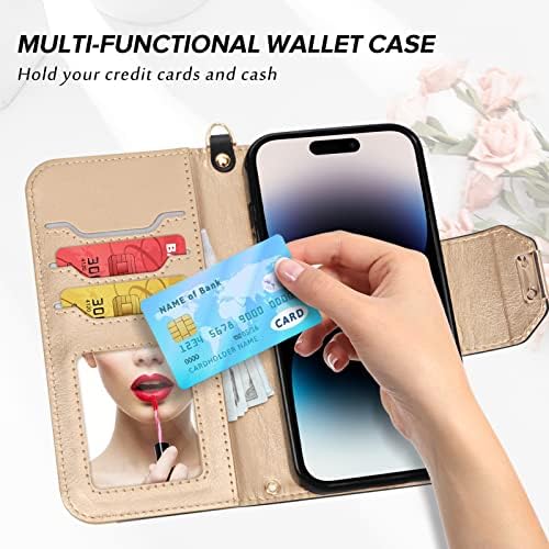 Torbica-novčanik Toplive za iPhone 14 Pro Max, [Ogledalo za šminkanje] [Zaključavanje RFID] Torbica-novčanik od umjetne kože