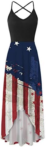 4. srpnja Maksi haljina za žene, ljetna ležerna boho haljina sa zastavom SAD-a, Bez rukava, okruglog vrata, sarafani na pruge