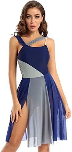 TSSOE ženska mreža asimetrična plesna odjeća leotard suknja lirična plesna haljina u boji blok haljina haljina