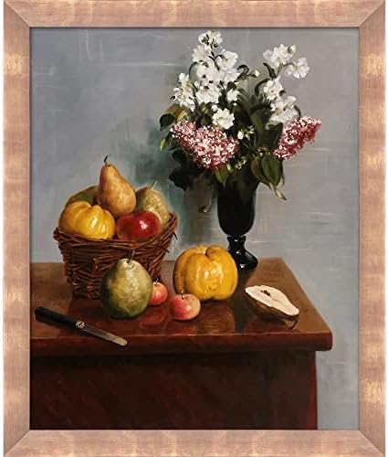 La pastiche i mrtvi život s cvijećem i voćem s ružičastim zlatnim okvirom, 23 x 27