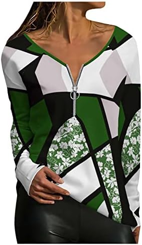 Ženska kauzalna posada vrat zip up pulover dugi rukavi nepravilni prugasti geometrijski tiskani bluza poslovne majice