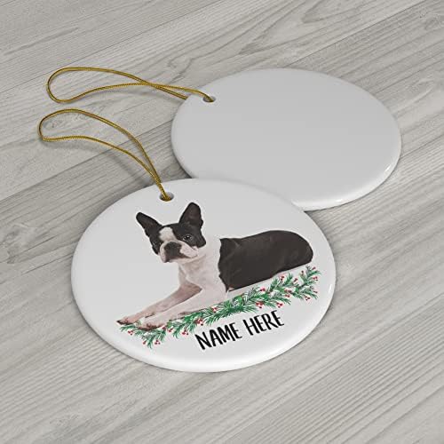 Smiješno personalizirano ime Boston Terrier White Choco Darovi 2023 Božićni drv