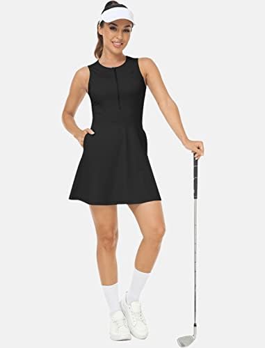 Mofiz teniske haljine za ženske haljine bez rukava s ugrađenim kratkim hlačama i 4 džepa za atletsku haljinu