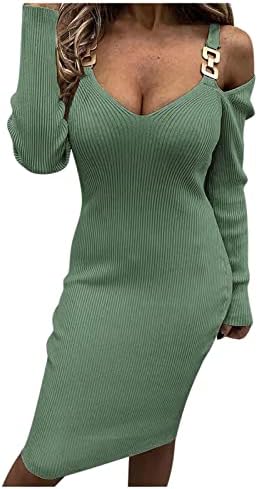 Ženski dugački džemper pleteni pakiranje kukačasta haljina ležerna haljina s dugim rukavima