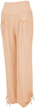 Potton široka noga ležerna plaža capri labave lanene lanene čvrste boje čvrsta gumba dolje s džepovima usjev opušteno fit