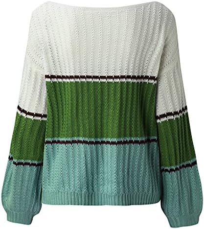 Jeseni džemperi za žene 2022 Posada dugih rukava Zabačena boja Stripni blok u boji ležerni labavi mekani pleteni pulover