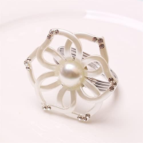 Yfqhdd 4pcs elegantna bijela kristalna ruža salveti prstenovi vjenčana zabava za salvete za salvete stol ukras cvjetni metalni