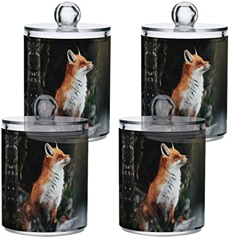 Yyzzh Prilično crvena lisica životinja U zimi Snježna šuma 4 Paket Qtip držač za dozator za pamučne brisene kuglice okrugli