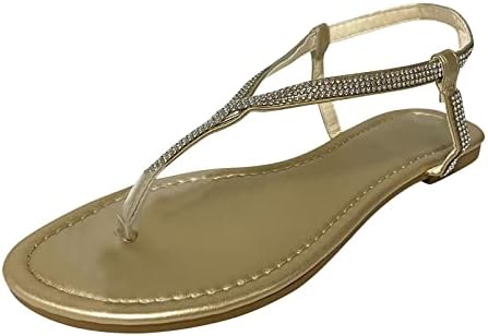 Pgojuni sandale za žene odjevene ljeto, ravne sandale za žene elastične sandale od tanga s ljetnim sandalama na plaži s t-trakom