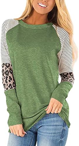 Košulje dugih rukava za žene, žensku jesensku i zimsku modnu leopard print prugasti okrugli vrat dugi rukav vrh