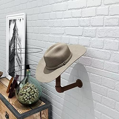 Vješalica za kaubojske šešire -2 pakiranje metalna cijev i zidni držač za šešire i perike od smeđeg drveta držač za kacigu