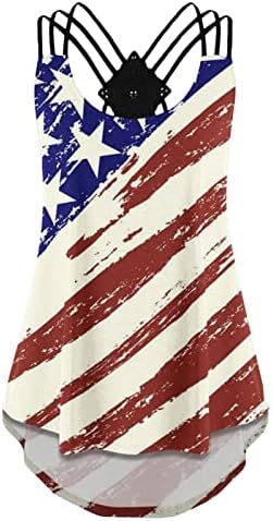 Žene 4. srpnja Patriotski tenk Top Summer U-Neck Košulja bez rukava prsluk američka zastava tiskana Cami Top Dan neovisnosti