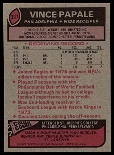 1977. Topps 397 Vince Papale Philadelphia Eagles NM Eagles St Joseph's
