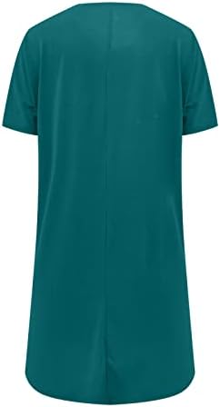 Vrhovi za žene ležerne solidne duge majice Ljetni okrugli vrat majica s kratkim rukavima ležerne labave bluze s džepovima