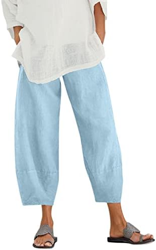 Mackneog casual lagane ležerne hlače Capri Plus veličine čvrste boje elastična lana labava hlače hlače usjev labavi fit pamuk