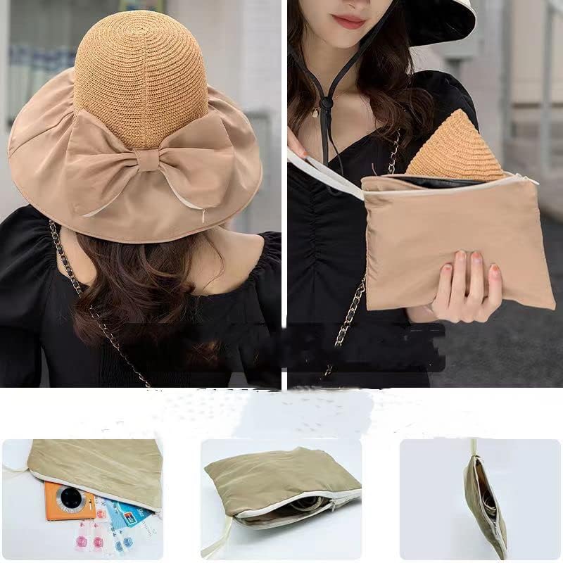 Žene slamna sunčana vizir šešir sklopiva slamna šešir plaža šešir paketira vrećica za odlaganje putovanja varijabilni luk