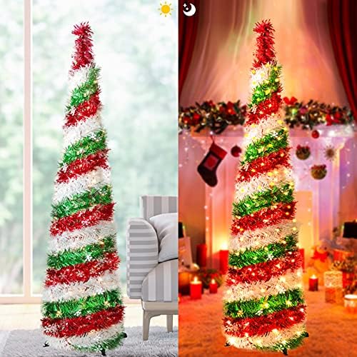 HWTMXK Pop up božićno drvce, božićno drvce od 5 ft, božićno drvce, lako se sastavljaju i pohranjuju sa 100 LED -ovih gudačkih