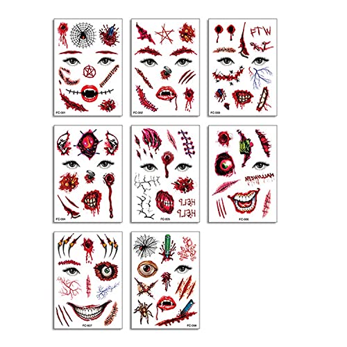 8 listova Halloween privremena tetovaža za lice horor Realistični lažni ožiljci rana Skeleton Ghost naljepnica 3d zastrašujući