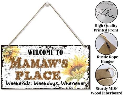 Edcto Vintage Style Sign, dobrodošli u Mamaw's Place Weekends, radnim danima, kad god dekorativni, viseći drveni znak ukrasni,