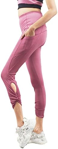 Imperative ženske visoke tajice/joga hlače/gamaše s džepovima 4 puta rastezljivi stil čvora na donjem malom rumenilu