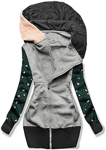Ženske predimenzionirane dukseve s kapuljačom s patentnim zatvaračem s tiskanom strukom Tweagring Tweast Top Jacket Pola