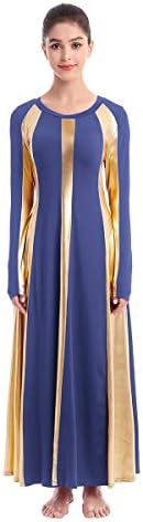Ibakom ženske odrasle metalne zlatne boje blok dugih rukava pohvale plesna haljina labava fit puna dužina liturgijsko liričko