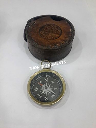 Antikni mesingani vintage nautički dekor džepni kompas s kožnim futrolom rustikalni vintage poklon za dekor doma