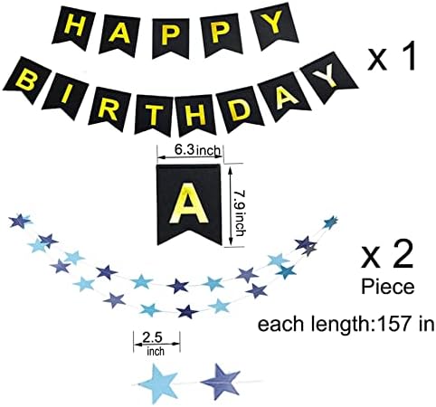 RBYOO 36. rođendan ukrasi za muškarce, plava crna sretna 36 zaliha za rođendanske zabave, uključujući 66 balona rođendana