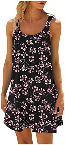 Jjhaevdy ženska cvjetni print ljetni majica bez rukava s džepovima mini maturantske haljine labave sundere