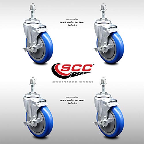 Poliuretanski navojni kotača od nehrđajućeg čelika set za stabljike od 4 w/5 x 1,25 stabljike plavih kotača i 3/8 - uključuje