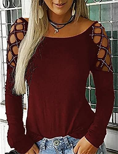 Andongnywell ženska čvrsta boja ležerna hladna ramena vrhovi dugih rukava križa košulja bluze