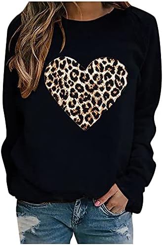 Košulje s dugim rukavima za žene, žene casual modni leopard tisak ljubavi bez hood-a plus runo s dugim rukavima.
