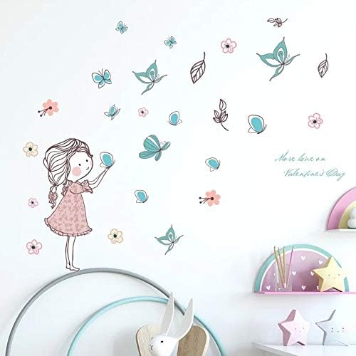 Pdgjg leteći leptir djevojčica zidne naljepnice spavaće sobe djevojke sobe kuće ukras art mural crtića naljepnice sobe pozadine