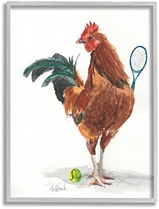 Stupell Industries pileća kokoš igra tenisko atletske farme životinja uokvirena zidna umjetnost, dizajn Jennifer Redstreake