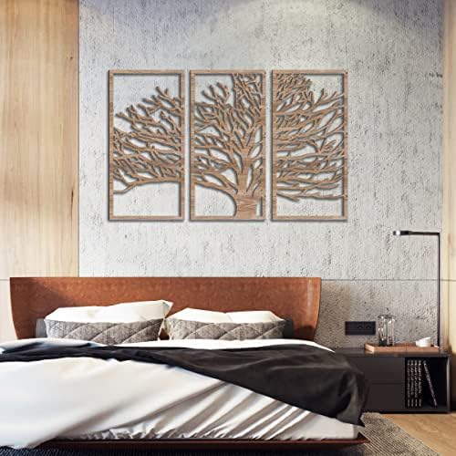 BINCUE 3 ploča Rustikalno drveno zid Art Tree of Life Boho dekor s 3D šupljim zanatom umjetnosti za kuhinju i kupaonicu i