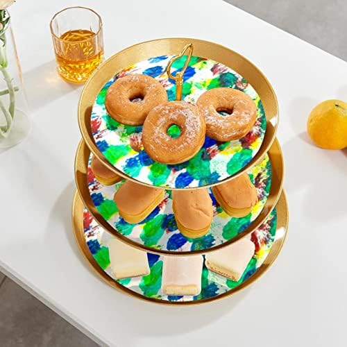 3-komadića set stalka za torte, akvarelna slika plastični držač kolača s voćnim desertima za voćni stalak za vjenčanje rođendanska