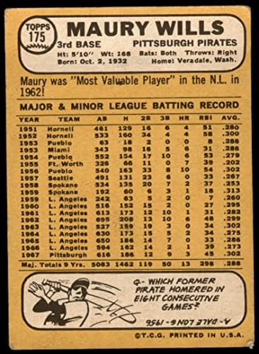 1968. Topps 175 Maury Wills Pittsburgh Pirates Dobri Pirates